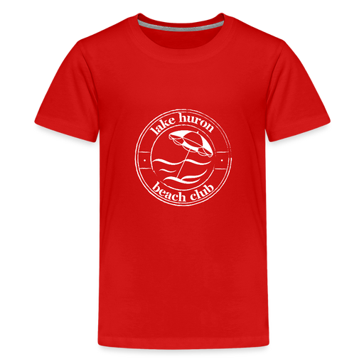 Lake Huron Beach Club Kids’ T-Shirt – White Logo | Soft Cotton Tee - red