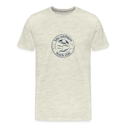 Lake Michigan Beach Club™ Men’s Premium Tee – Oatmeal with Navy Logo - heather oatmeal