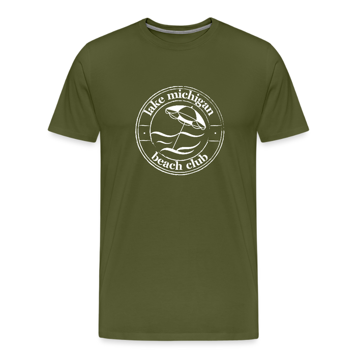 Lake Michigan Beach Club™ Men’s T-Shirt – White Logo - olive green