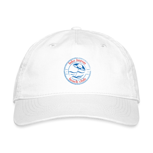 Lake Huron Beach Club Organic Baseball Cap – Navy & Red Logo - white