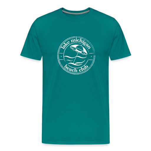 Lake Michigan Beach Club™ Men’s T-Shirt – White Logo - teal