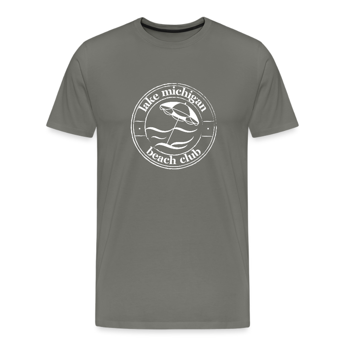 Lake Michigan Beach Club™ Men’s T-Shirt – White Logo - asphalt gray