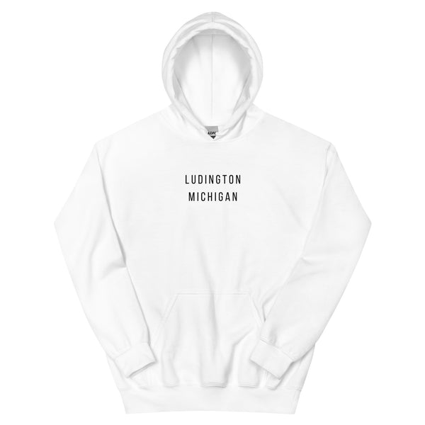 Ludington with Map Unisex Hoodie in White